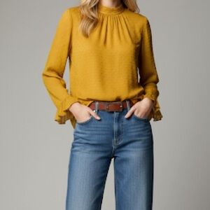 NWT Anthropologie Mustard High Neck Blouse Romantic Retro Fall Top XS Romantic